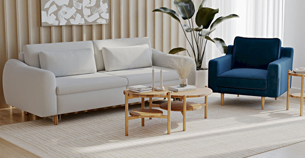 Nyra Yataklı Üçlü ve Klem Slim Tekli Koltuk Takımı - Doğal Doku & Kadife