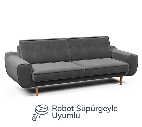 Klem Üçlü Koltuk Ahşap Ayak - Kadife
