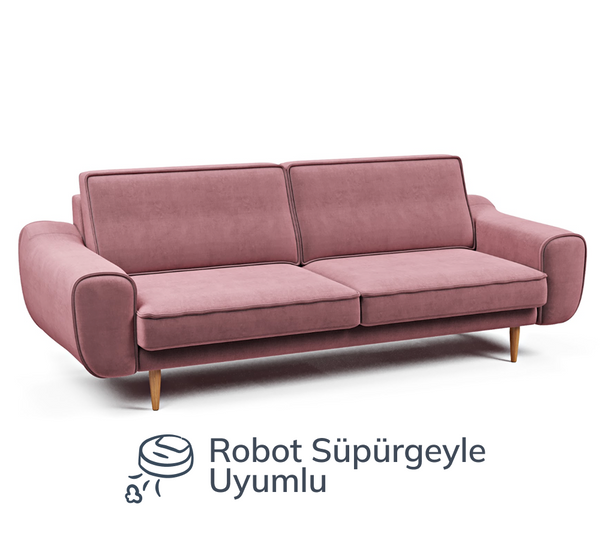 Klem Üçlü Koltuk Ahşap Ayak - Pamuklu Kadife