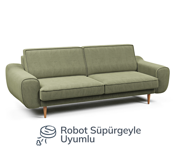 Klem Üçlü Koltuk Ahşap Ayak - Retro Fitilli