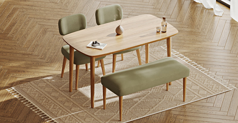 Lyno 77x140 Cm Sabit Yemek Masası Takımı (Roa Bench & 2 Roa Sandalye) - Fitilli Kadife