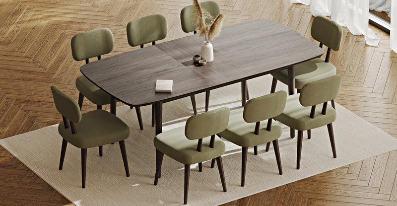 Lyno 97x160 Cm Açılır Yemek Masası Takımı (8Li Roa) - Fitilli Kadife