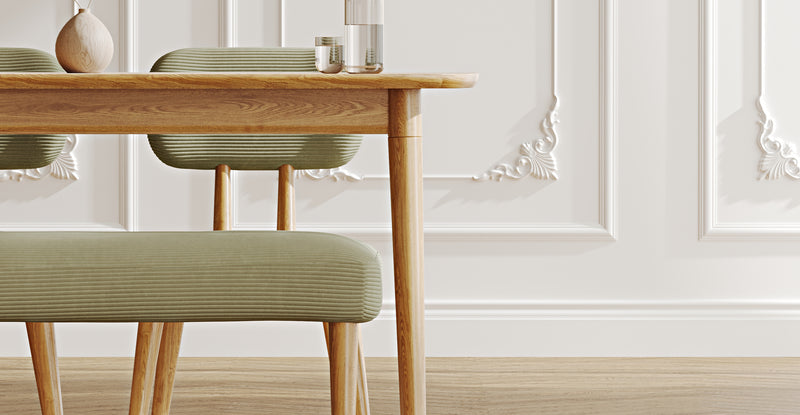 Lyno 77x140 Cm Sabit Yemek Masası Takımı (Roa Bench & 2 Roa Sandalye) - Fitilli Kadife