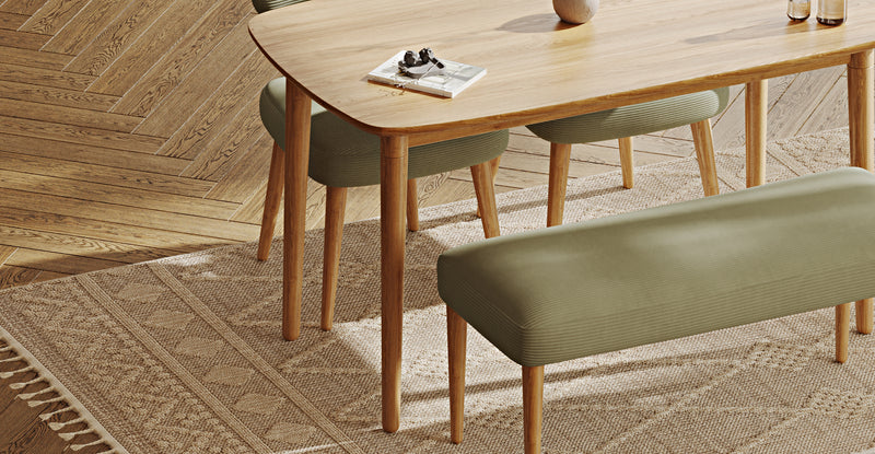 Lyno 77x140 Cm Sabit Yemek Masası Takımı (Roa Bench & 2 Roa Sandalye) - Fitilli Kadife