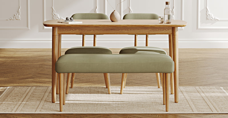 Lyno 77x140 Cm Sabit Yemek Masası Takımı (Roa Bench & 2 Roa Sandalye) - Fitilli Kadife