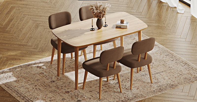 Lyno 77x140 Cm Sabit Yemek Masası Takımı (4 Roa Sandalye) - Fitilli Kadife