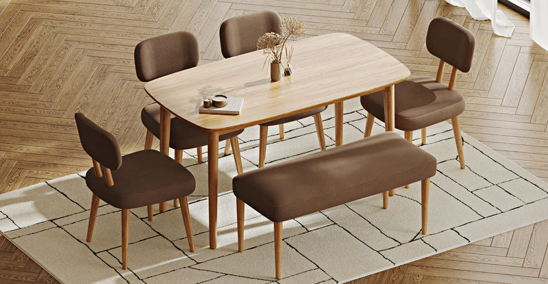 Lyno 77x140 Cm Sabit Yemek Masası Takımı (Roa Bench & 4 Roa Sandalye) - Fitilli Kadife