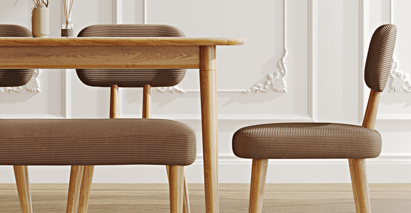Lyno 77x140 Cm Sabit Yemek Masası Takımı (Roa Bench & 4 Roa Sandalye) - Fitilli Kadife