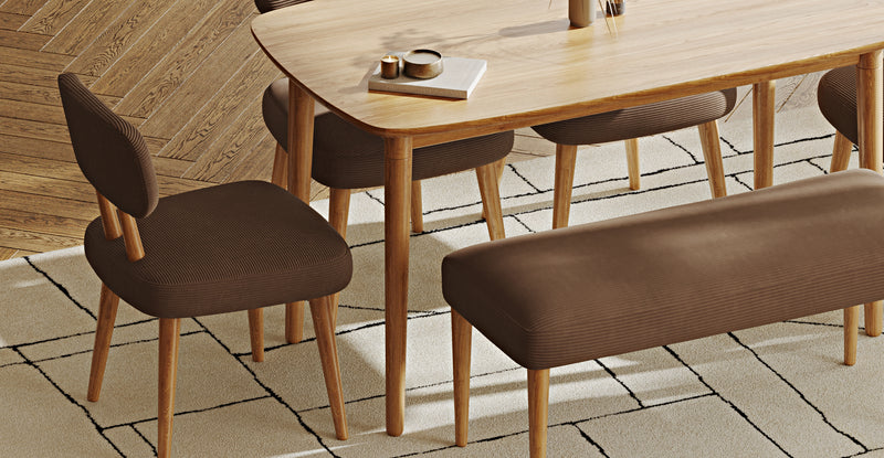 Lyno 77x140 Cm Sabit Yemek Masası Takımı (Roa Bench & 4 Roa Sandalye) - Fitilli Kadife