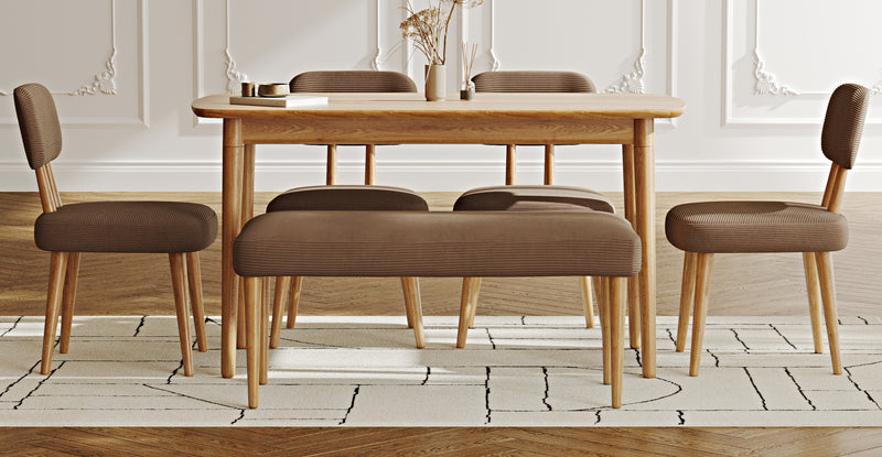 Lyno 77x140 Cm Sabit Yemek Masası Takımı (Roa Bench & 4 Roa Sandalye) - Fitilli Kadife