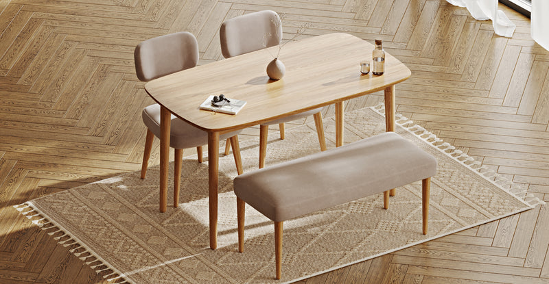 Lyno 77x140 Cm Sabit Yemek Masası Takımı (Roa Bench & 2 Roa Sandalye) - Kadife