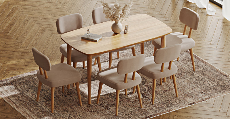 Lyno 77x140 Cm Sabit Yemek Masası Takımı (6 Roa Sandalye) - Kadife