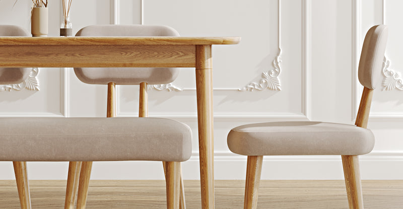 Lyno 77x140 Cm Sabit Yemek Masası Takımı (Roa Bench & 4 Roa Sandalye) - Kadife