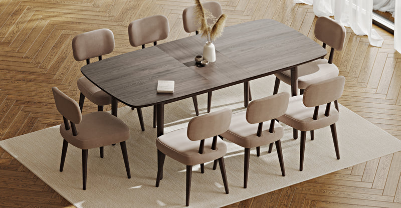 Lyno 97x160 Cm Açılır Yemek Masası Takımı (8Li Roa) - Kadife