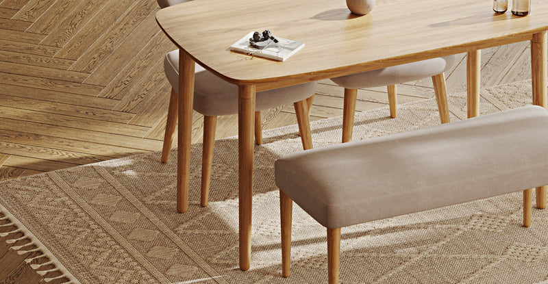 Lyno 77x140 Cm Sabit Yemek Masası Takımı (Roa Bench & 2 Roa Sandalye) - Kadife