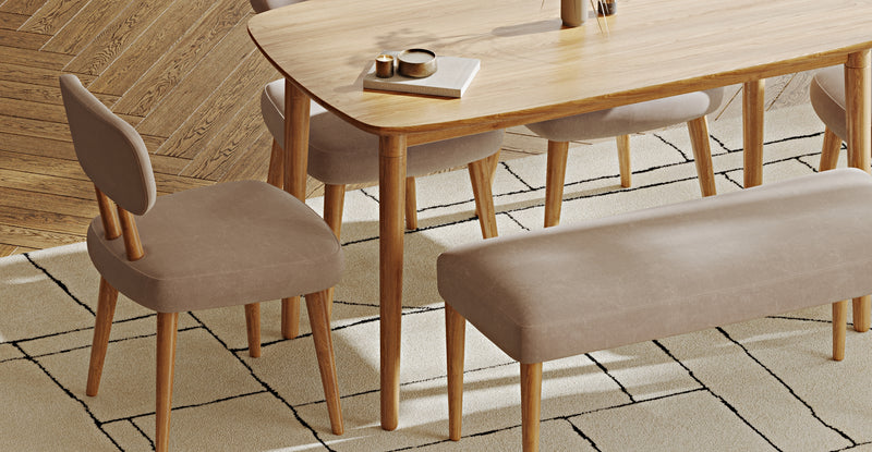 Lyno 77x140 Cm Sabit Yemek Masası Takımı (Roa Bench & 4 Roa Sandalye) - Kadife