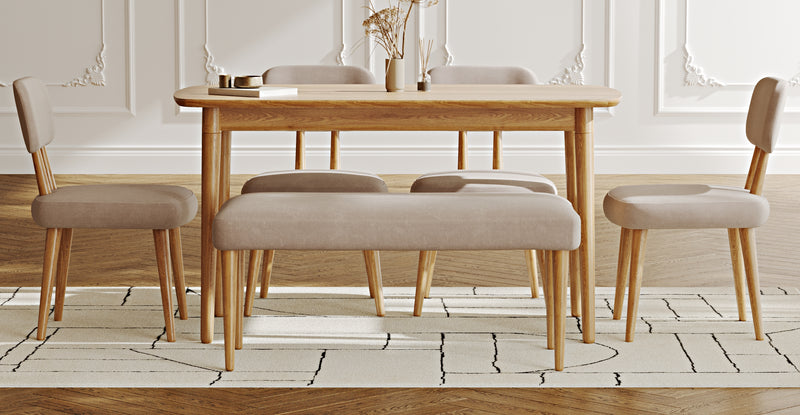 Lyno 77x140 Cm Sabit Yemek Masası Takımı (Roa Bench & 4 Roa Sandalye) - Kadife
