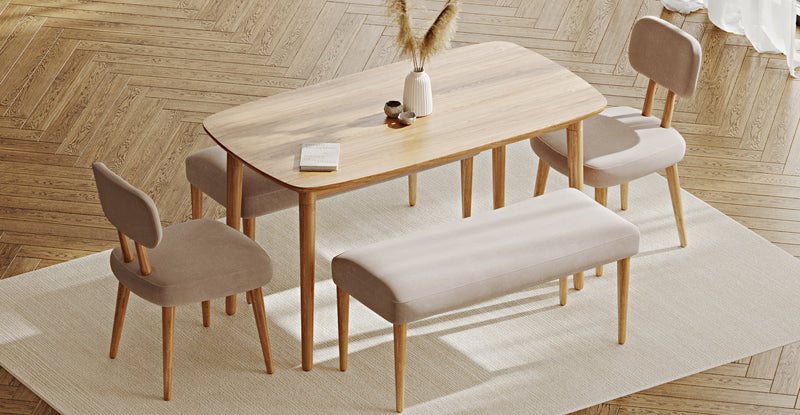 Lyno 77x140 Cm Sabit Yemek Masası Takımı (2 Roa Bench & 2 Roa Sandalye) - Kadife