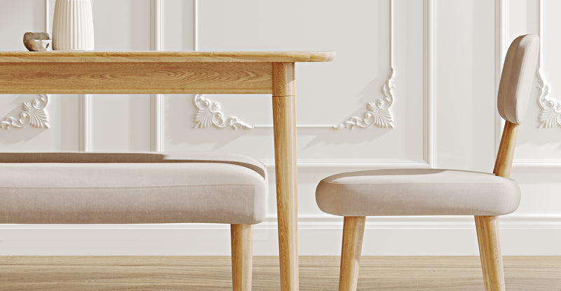 Lyno 77x140 Cm Sabit Yemek Masası Takımı (2 Roa Bench & 2 Roa Sandalye) - Kadife