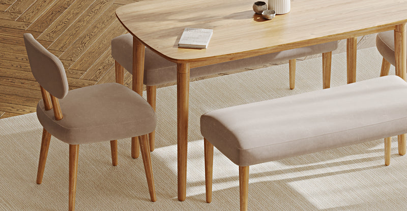 Lyno 77x140 Cm Sabit Yemek Masası Takımı (2 Roa Bench & 2 Roa Sandalye) - Kadife